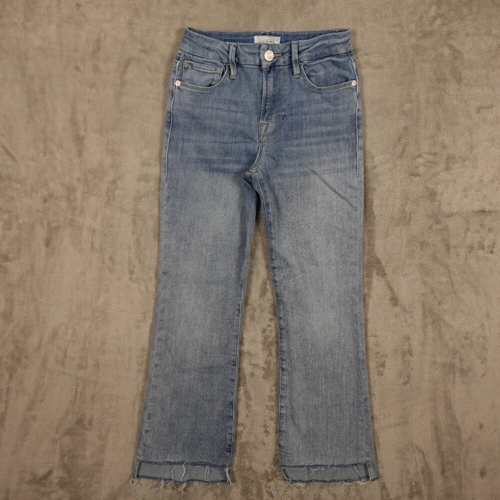 Frame jeans le crop mini boot women's 25 blue denim raw hems